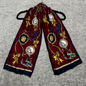 Vintage Woman’s Scarf Bows Clocks Timeless One Size Excellent Condition